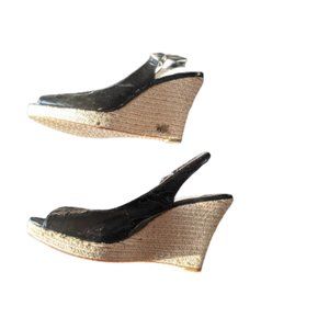 MICHAEL KORS Black Patent Leather Sling Back Wedge Sandal Size 9 M